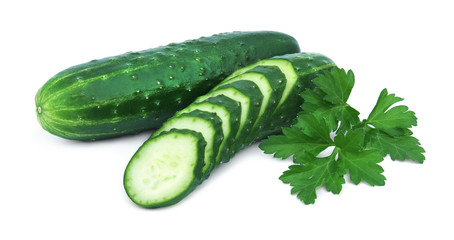 Cucumbers and parsley isolated on white background