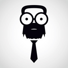 face with a beard and a tie.