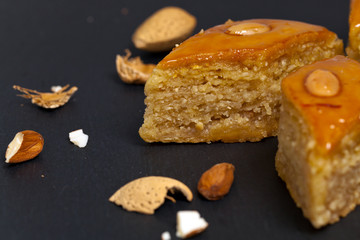 Baklava with almonds. Selective focus.