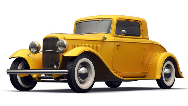 Vintage Yellow Car - Perspective View.