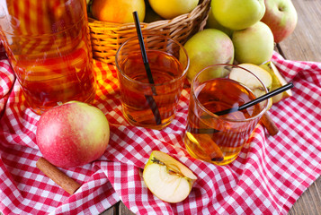 still life with apple cider and fresh apples