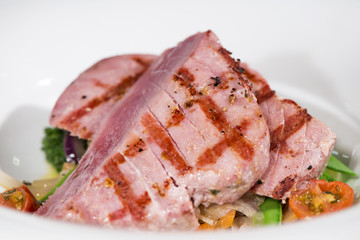 Fish - Grilled Yellowfin Tuna Steaks On Vegetable Bed