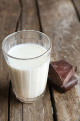 Glass of milk with chocolate chunks