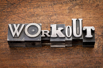 workout word in metal type
