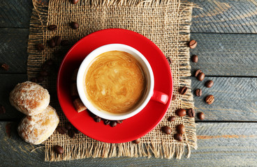 Cup of coffee and tasty cookies