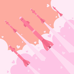 Flat design of love bombs flying into sky