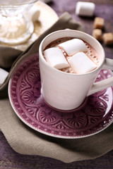 Hot chocolate with marshmallows in mug,