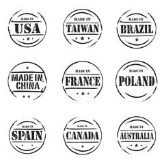 Set of red vector grunge stamps MADE IN