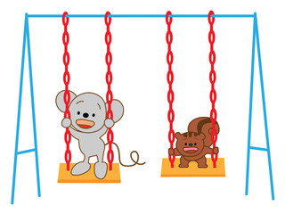 ブランコで遊ぶ動物