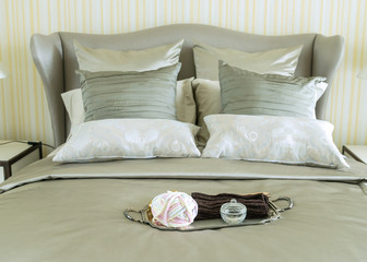 tray of crochet on bed in luxury bedroom