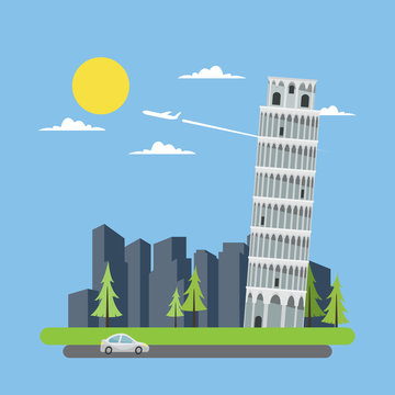 Flat design leaning tower of Pisa