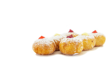Doughnut with Stawberry, Bavarian and blueberry isolated.