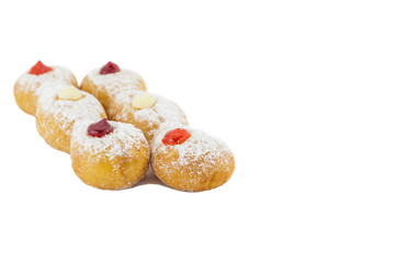 Doughnut with Stawberry, Bavarian and blueberry isolated.
