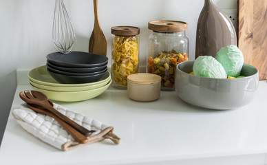 modern white pantry with utensil in kitchen