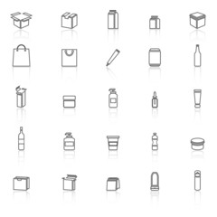 Packaging line icons with reflect on white background