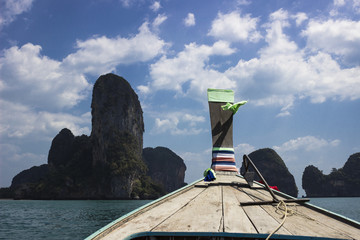 long tail boat heading into Railay, Thailand