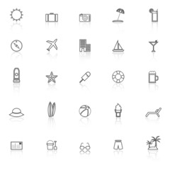 Summer line icons with reflect on white background
