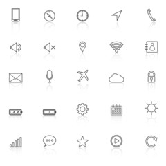 Mobile phone line icons with reflect on white background