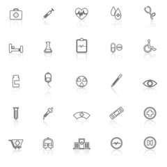 Medical line icons with reflect on white background