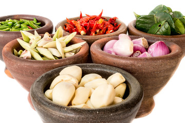 Spicy and Herb cooking ingredient in mortar