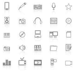 Media line iocns with reflect on white background