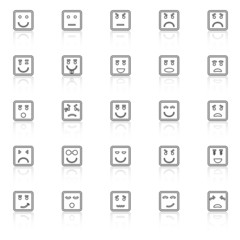 Square face line icons with reflect on white background