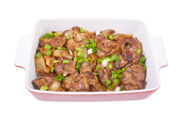 Fried chicken liver in a ceramic plate