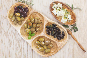Black and green olives with feta cheese