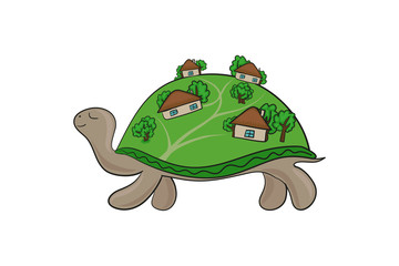 the village and houses on the fun tortoise shell