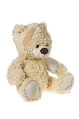 teddy bear with bandages and aids symbol