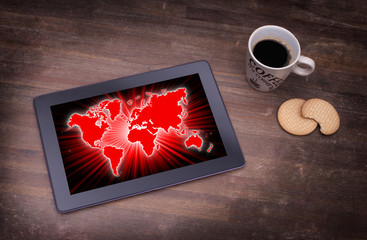 World map on a tablet