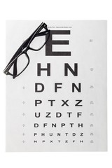 detailed shot of sight test chart and spectacles
