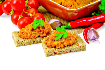 Sandwich with caviar squash and red pepper