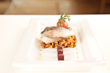 Fischrisotto mit roter Beete