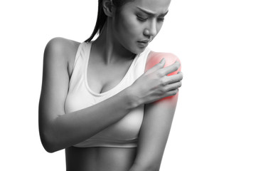 woman with shoulder pain,isolated on white,clipping path