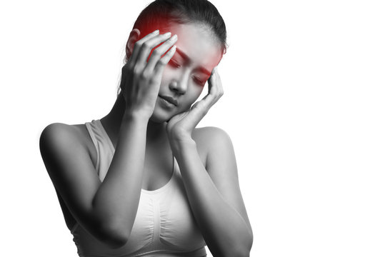 Young woman with headache,isolated on white with clipping path