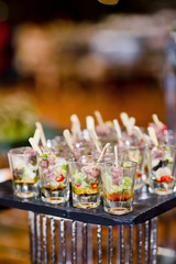 many servings of sweet tasty dessert on buffet
