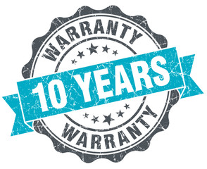 10 years warranty vintage turquoise seal isolated on white