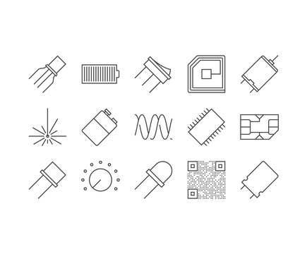 Set of thin mobile icons for circuit diagram, electronic board a