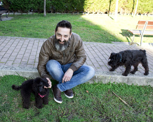 bearded man with dog