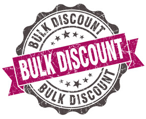 bulk discount grunge violet seal isolated on white