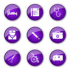 Hospital Health Violet Vector Button Icon Design Set