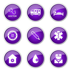 Hospital Health Violet Vector Button Icon Design Set 2