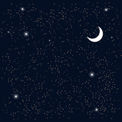 Fototapeta na wymiar Space. Starry Sky with the Moon. Vector Illustration.