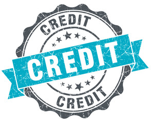 credit vintage turquoise seal isolated on white