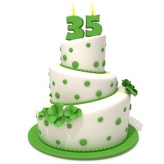 Birthday cake with number thirty five 3d illustration