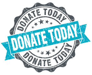 Fototapeta premium donate today vintage turquoise seal isolated on white