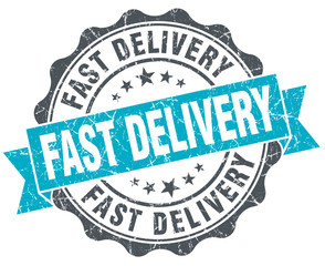 Fototapeta premium fast delivery vintage turquoise seal isolated on white