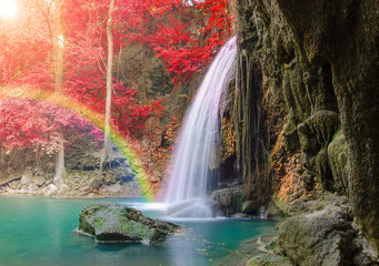 Fototapeta na wymiar Waterfall in Deep forest at Erawan waterfall National Park