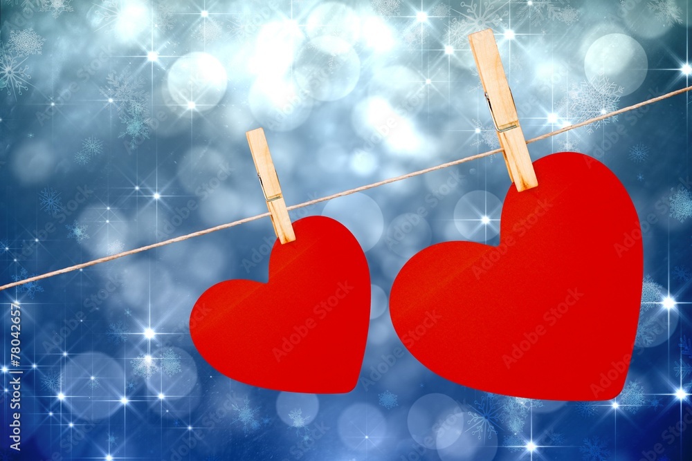 Poster composite image of hearts hanging on a line